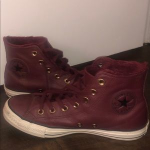 Fur lined leather high top converse
